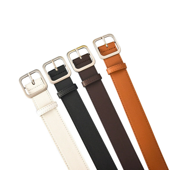 Women's Artificial Leather Belt With Large Square Buckle And Decorative Stitching Simple Fashionable All Match Accessory