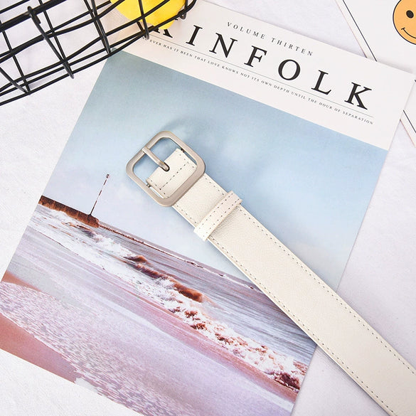 Women's Artificial Leather Belt With Large Square Buckle And Decorative Stitching Simple Fashionable All Match Accessory