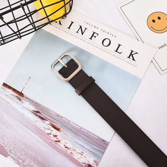 Women's Artificial Leather Belt With Large Square Buckle And Decorative Stitching Simple Fashionable All Match Accessory
