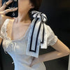 Women's Artificial Silk Houndstooth Rectangular Long Scarf Hair Ribbon Decorative Neck And Hair Scarf For Spring And Autumn