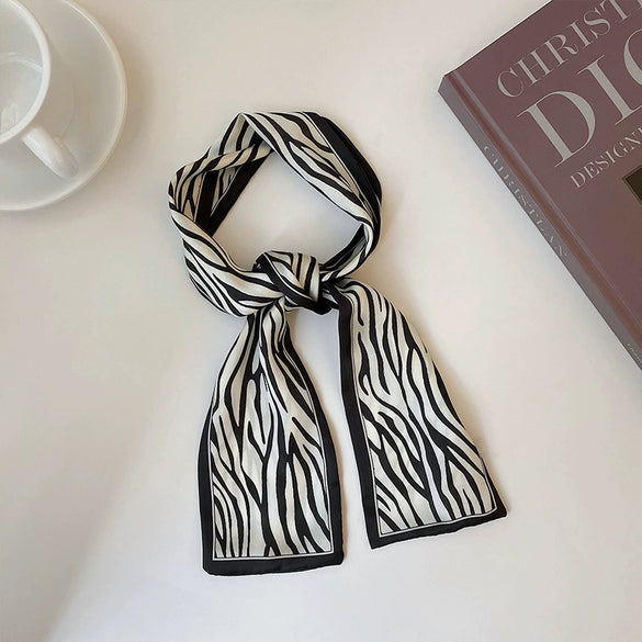 Women's Artificial Silk Houndstooth Rectangular Long Scarf Hair Ribbon Decorative Neck And Hair Scarf For Spring And Autumn