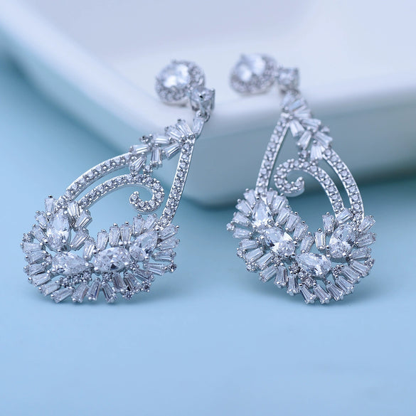 Women's Asymmetric Flower Earrings In Electroplated Copper With Zircon Accents Simple Elegant Jewelry For Weddings And Evening Events