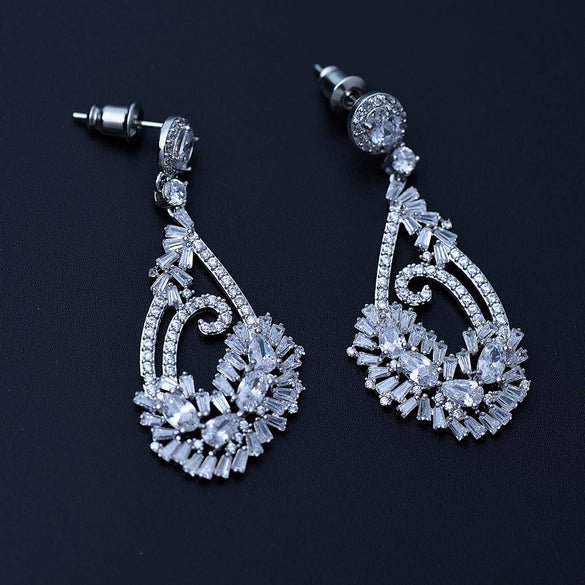Women's Asymmetric Flower Earrings In Electroplated Copper With Zircon Accents Simple Elegant Jewelry For Weddings And Evening Events