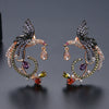 Women's Asymmetric Phoenix Earrings In Electroplated Copper With Colorful Zircon Geometric Animal Design
