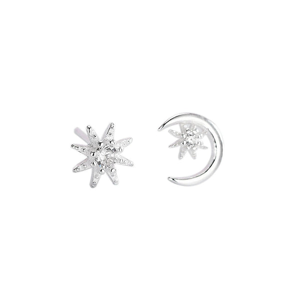 Women's Asymmetric Star And Moon Constellation Earrings In Electroplated Sterling Silver Jewelry