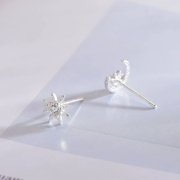 Women's Asymmetric Star And Moon Constellation Earrings In Electroplated Sterling Silver Jewelry