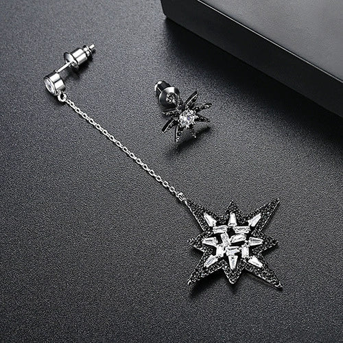 Women's Asymmetric Star Earrings With Black And White Zircon Accents Electroplated Copper Fashion Jewelry