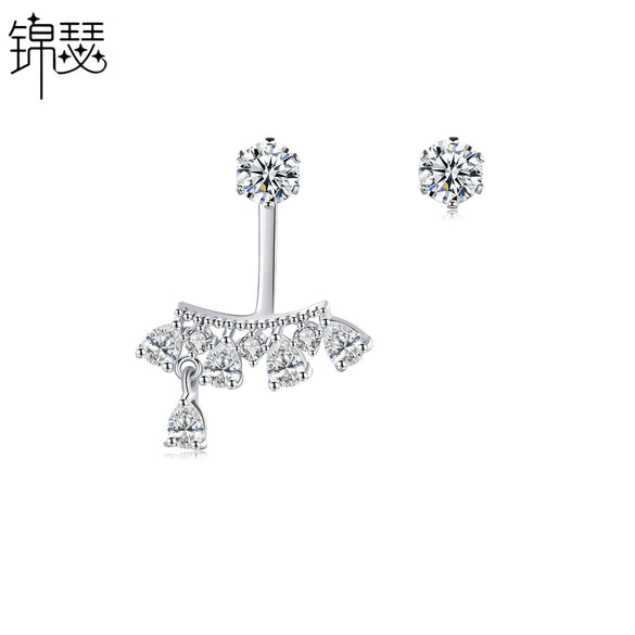Women's Asymmetrical Geometric Copper Zircon Earrings With Electroplated Finish Niche Fashion Jewelry