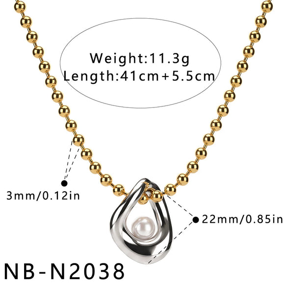 Women's Asymmetrical Geometric Pearlstudded Stainless Steel Necklace With Electroplated Finish Understated And Versatile Regular Chain Jewelry