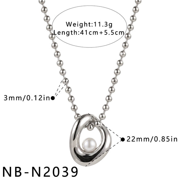 Women's Asymmetrical Geometric Pearlstudded Stainless Steel Necklace With Electroplated Finish Understated And Versatile Regular Chain Jewelry