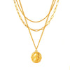 Women's Asymmetrical Geometric Relief Portrait Knight Layered Necklace With Cast Stainless Steel Pendant And Snake Bone Chain