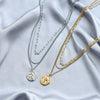 Women's Asymmetrical Geometric Relief Portrait Knight Layered Necklace With Cast Stainless Steel Pendant And Snake Bone Chain