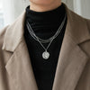 Women's Asymmetrical Geometric Relief Portrait Knight Layered Necklace With Cast Stainless Steel Pendant And Snake Bone Chain