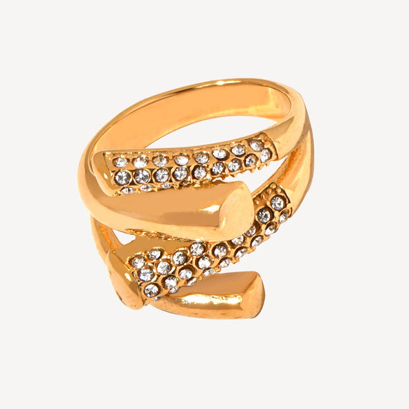 Women's Asymmetrical Geometric Staggered Diamond Stainless Steel Ring With Electroplating
