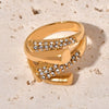 Women's Asymmetrical Geometric Staggered Diamond Stainless Steel Ring With Electroplating