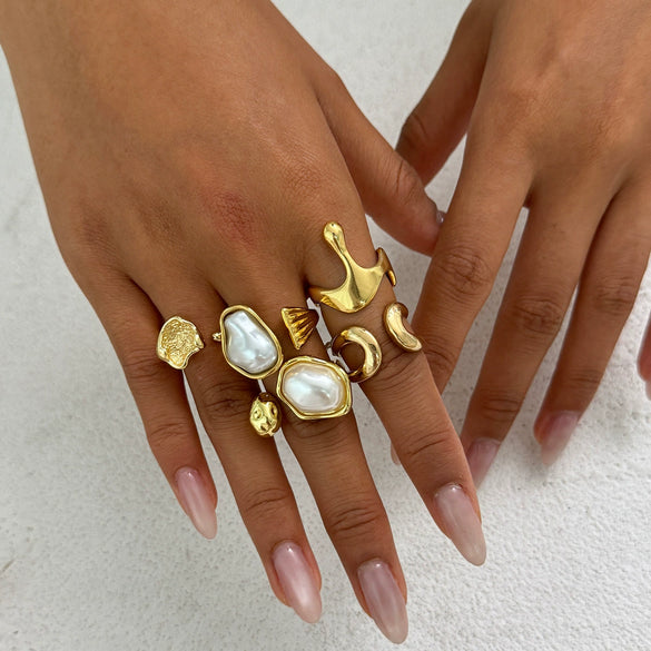 Women's Asymmetrical Metal Ring Alloy Geometric Internet Celebrity Style Electroplated Imitation Pearl Joint
