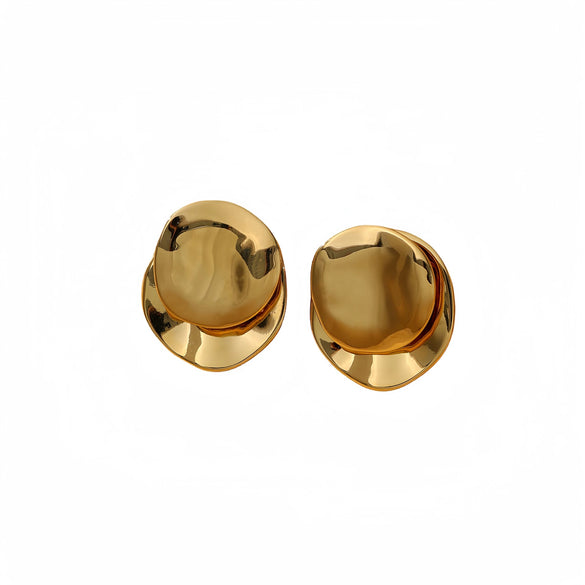 Women's Asymmetrical Round Titanium Steel And Stainless Steel Earrings With Gold And Silver Contrasting Color Geometric Style Electroplated