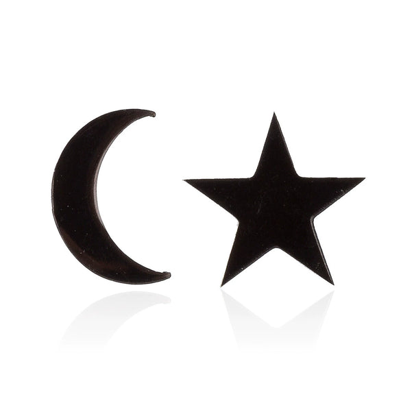 Women's Asymmetrical Star And Moon Geometric Ear Cuff Earrings Stainless Steel Electroplated Cute Fashion Jewelry