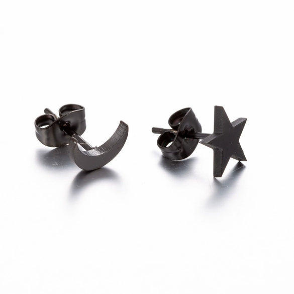 Women's Asymmetrical Star And Moon Geometric Ear Cuff Earrings Stainless Steel Electroplated Cute Fashion Jewelry