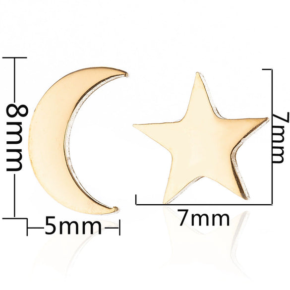 Women's Asymmetrical Star And Moon Geometric Ear Cuff Earrings Stainless Steel Electroplated Cute Fashion Jewelry