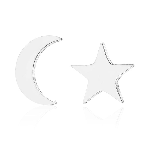 Women's Asymmetrical Star And Moon Geometric Ear Cuff Earrings Stainless Steel Electroplated Cute Fashion Jewelry