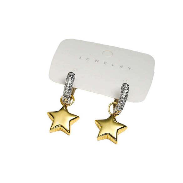 Women's Asymmetrical Star Moon Zircon Earrings Copper Geometric Style