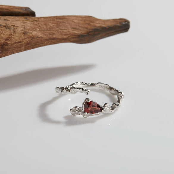 Women's Asymmetrical Texture Colored Gemstone Ring S925 Sterling Silver Inlaid With Natural Garnet Diopside Topaz Heart Shape