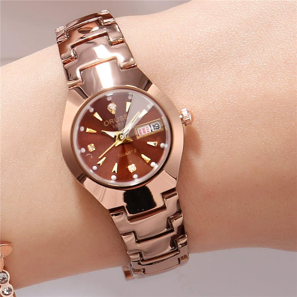 Women's Automatic Movement Watch Alloy Case And Strap Mineral Strengthened Glass Mirror Business Style Luminous Waterproof