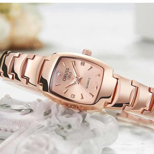 Women's Automatic Movement Watch Alloy Case And Strap Mineral Strengthened Glass Mirror Business Style Luminous Waterproof