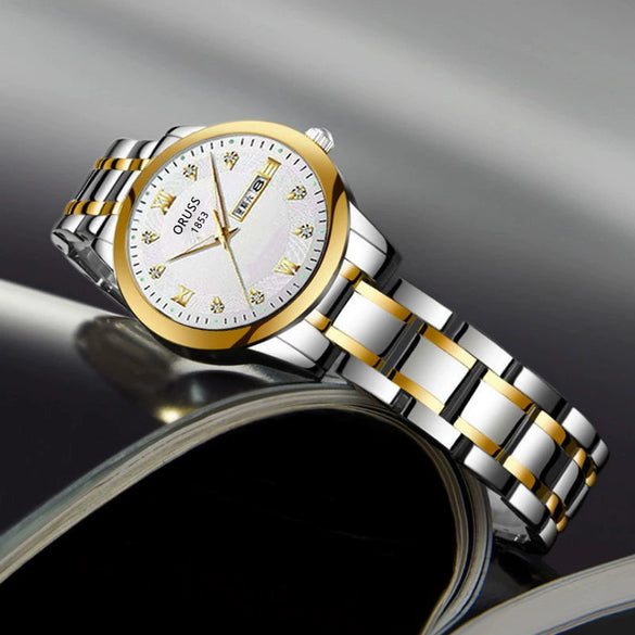 Women's Automatic Movement Watch Steel Case And Strap Round Dial Waterproof Luminous