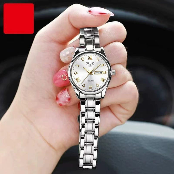 Women's Automatic Movement Watch Steel Case And Strap Round Dial Waterproof Luminous