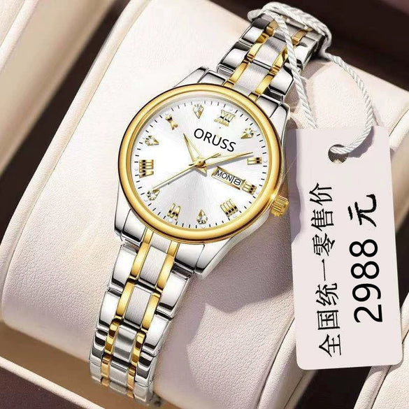 Women's Automatic Movement Watch Steel Case And Strap Round Dial Waterproof Luminous