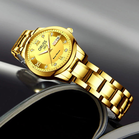 Women's Automatic Movement Watch Steel Case And Strap Round Dial Waterproof Luminous