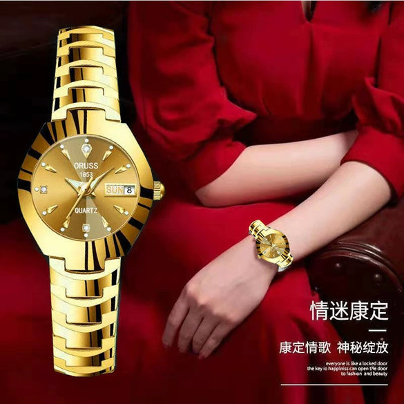 Women's Automatic Movement Waterproof Luminous Watch With Tungsten Steel Color Round Dial Steel Case And Fine Steel Strap