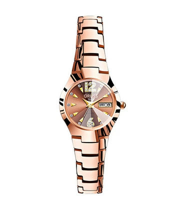 Women's Automatic Movement Waterproof Luminous Watch With Tungsten Steel Color Round Dial Steel Case And Fine Steel Strap
