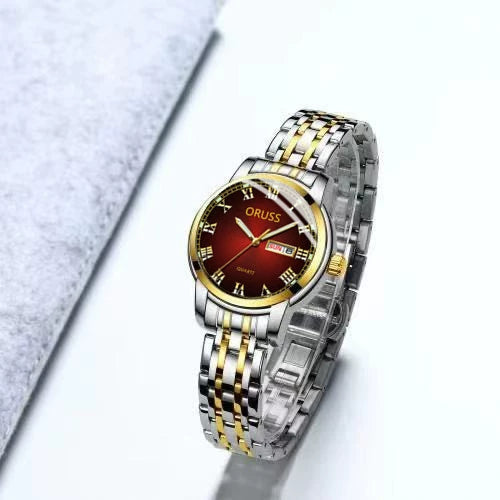 Women's Automatic Movement Waterproof Luminous Watch With Tungsten Steel Color Round Dial Steel Case And Fine Steel Strap