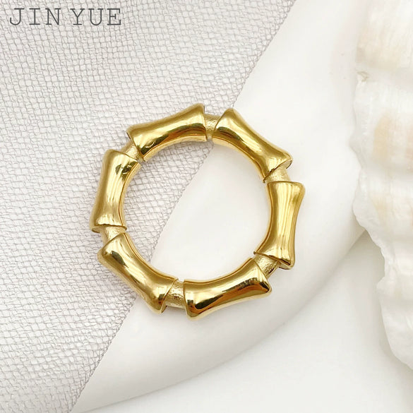 Women's Bamboo Ring Geometric Style Titanium Steel And Stainless Steel Jewelry Plated 14K Gold