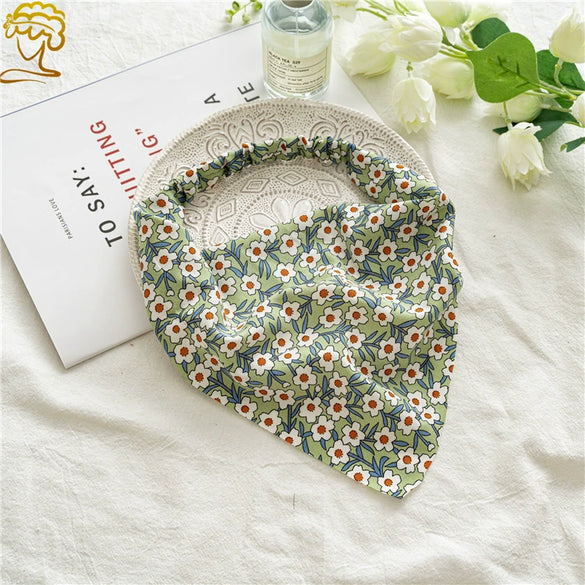 Women's Baotou Triangular Cloth Headscarf With Geometric Pattern And Elastical Band