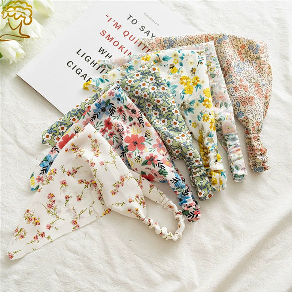 Women's Baotou Triangular Cloth Headscarf With Geometric Pattern And Elastical Band