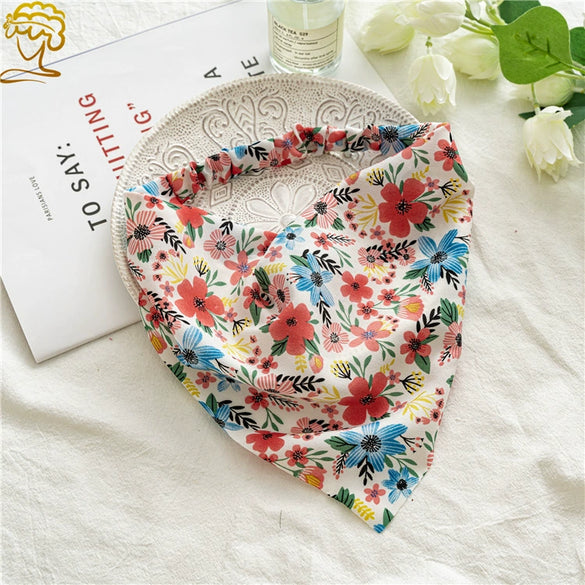 Women's Baotou Triangular Cloth Headscarf With Geometric Pattern And Elastical Band
