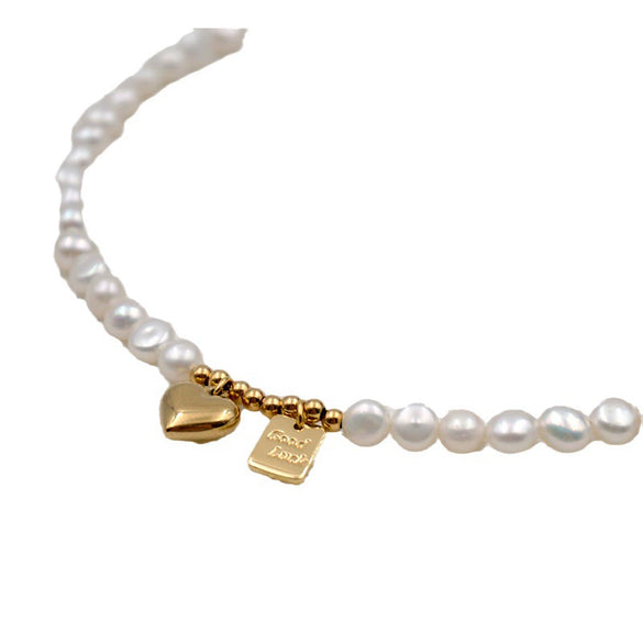 Women's Baroque Freshwater Pearl And Titanium Steel Geometric Handmade Pendant Necklace With Cross Chain