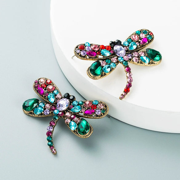 Women's Baroque Geometric Dragonfly Kite Earrings With Rhinestone Embellishment Alloy Statement Ear Jewelry