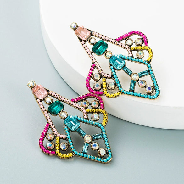 Women's Baroque Geometric Dragonfly Kite Earrings With Rhinestone Embellishment Alloy Statement Ear Jewelry