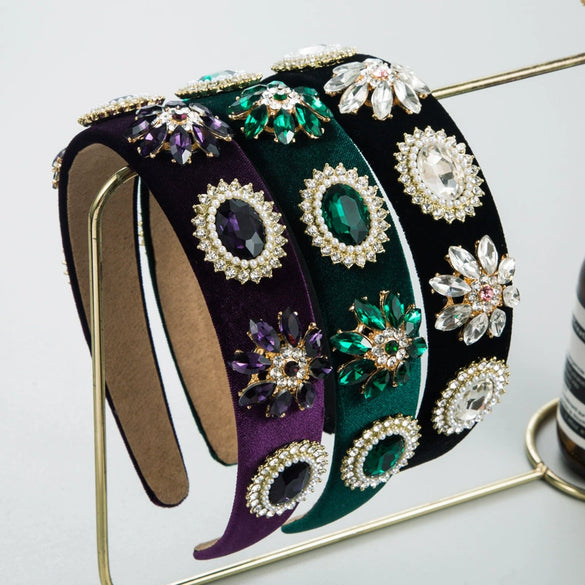 Women's Baroque Glass Diamond Pearl Hair Hoop Headband