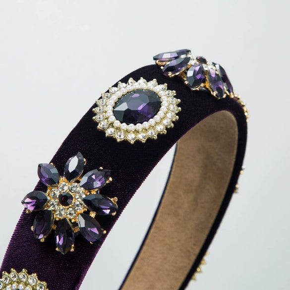 Women's Baroque Glass Diamond Pearl Hair Hoop Headband