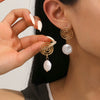 Women's Baroque Pearl Drop Earrings With Electroplated Iron Geometric Design Simple Vintage Fashion Jewelry