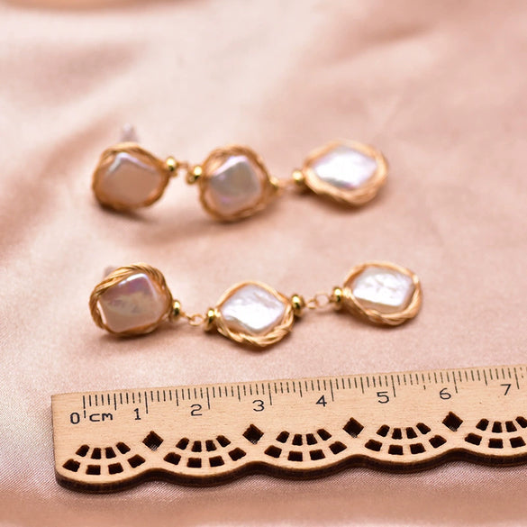 Women's Baroque Pearl Geometry Earrings With Electroplated Original Design High Quality Temperament Jewelry
