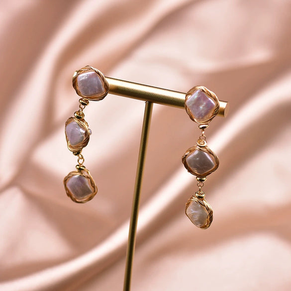 Women's Baroque Pearl Geometry Earrings With Electroplated Original Design High Quality Temperament Jewelry