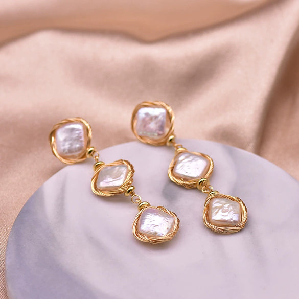Women's Baroque Pearl Geometry Earrings With Electroplated Original Design High Quality Temperament Jewelry
