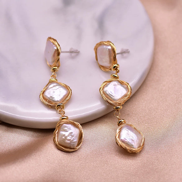 Women's Baroque Pearl Geometry Earrings With Electroplated Original Design High Quality Temperament Jewelry